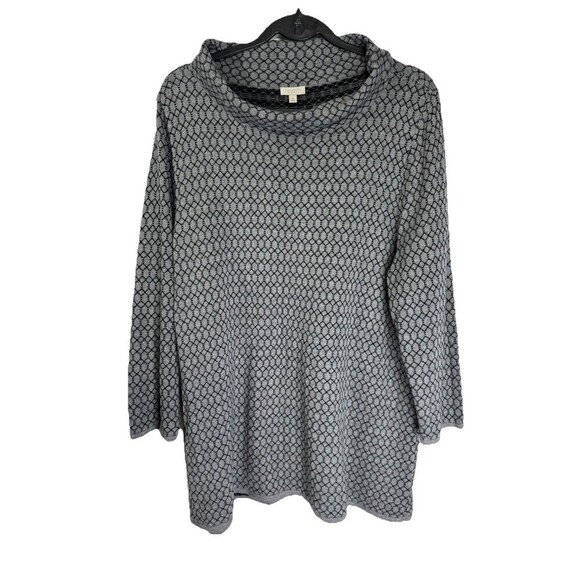 Talbots Sweaters - Talbots Cowl Neck Sweater Top Size 2X Gray Black Honeycomb Geometric 3/4 Sleeve